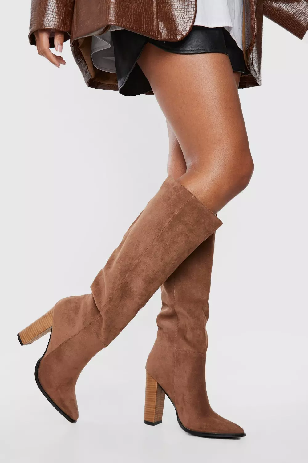 Dark tan knee high boots online